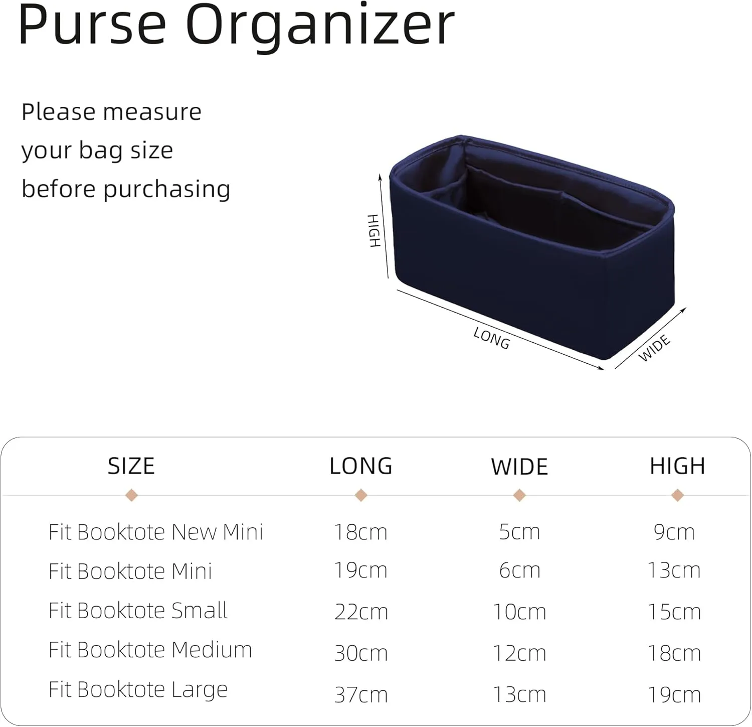 Purse Organizer for Dior Book Tote Mini/Small/Medium/Large,Silky Smooth Insert,Lightweight Bag in Bag,Luxury Handbag Storage Accessories(Medium,Blue Nuit)