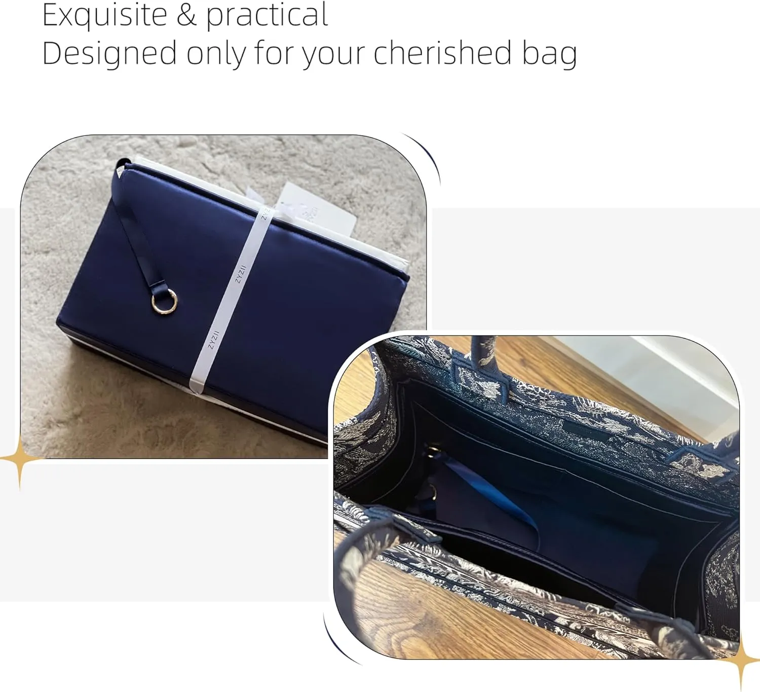 Purse Organizer for Dior Book Tote Mini/Small/Medium/Large,Silky Smooth Insert,Lightweight Bag in Bag,Luxury Handbag Storage Accessories(Medium,Blue Nuit)
