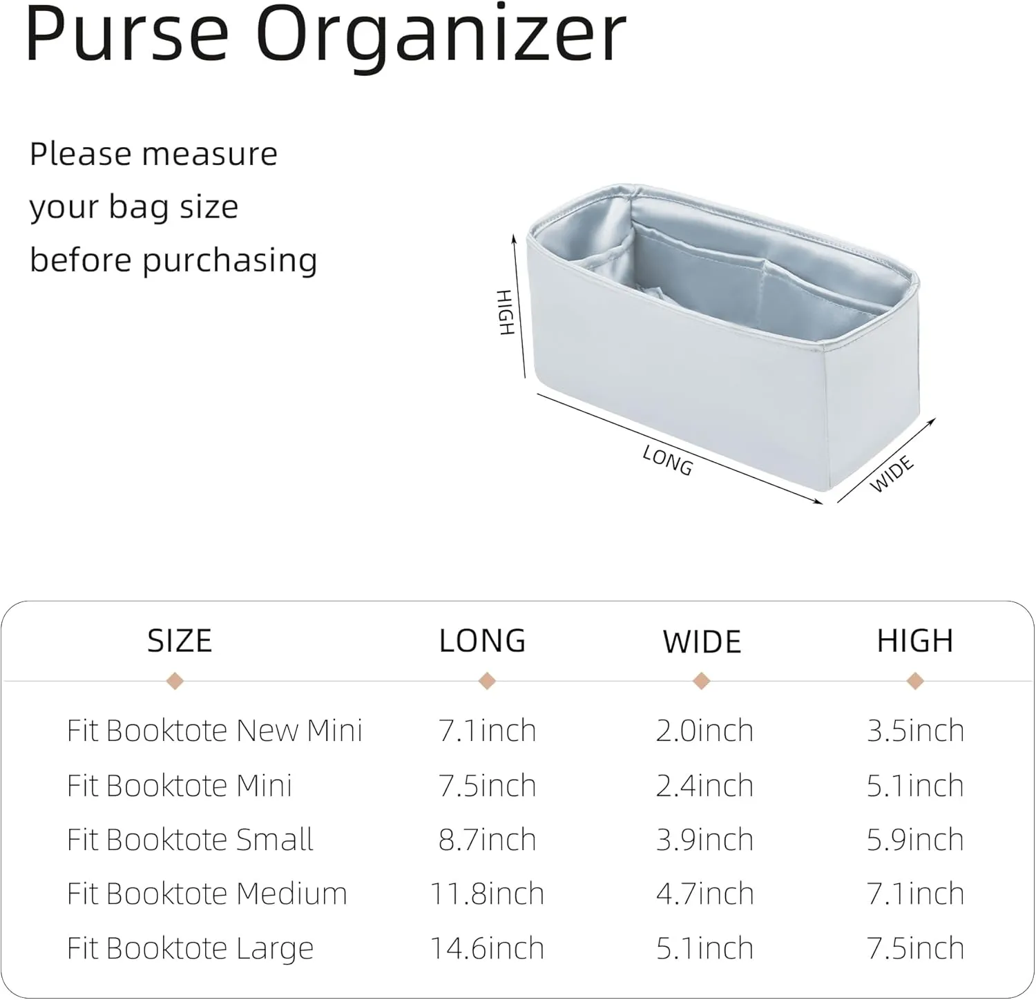 Purse Organizer for Dior Book Tote Mini/Small/Medium/Large,Silky Smooth Insert,Lightweight Bag in Bag,Luxury Handbag Storage Accessories(Small,Blue Pale)