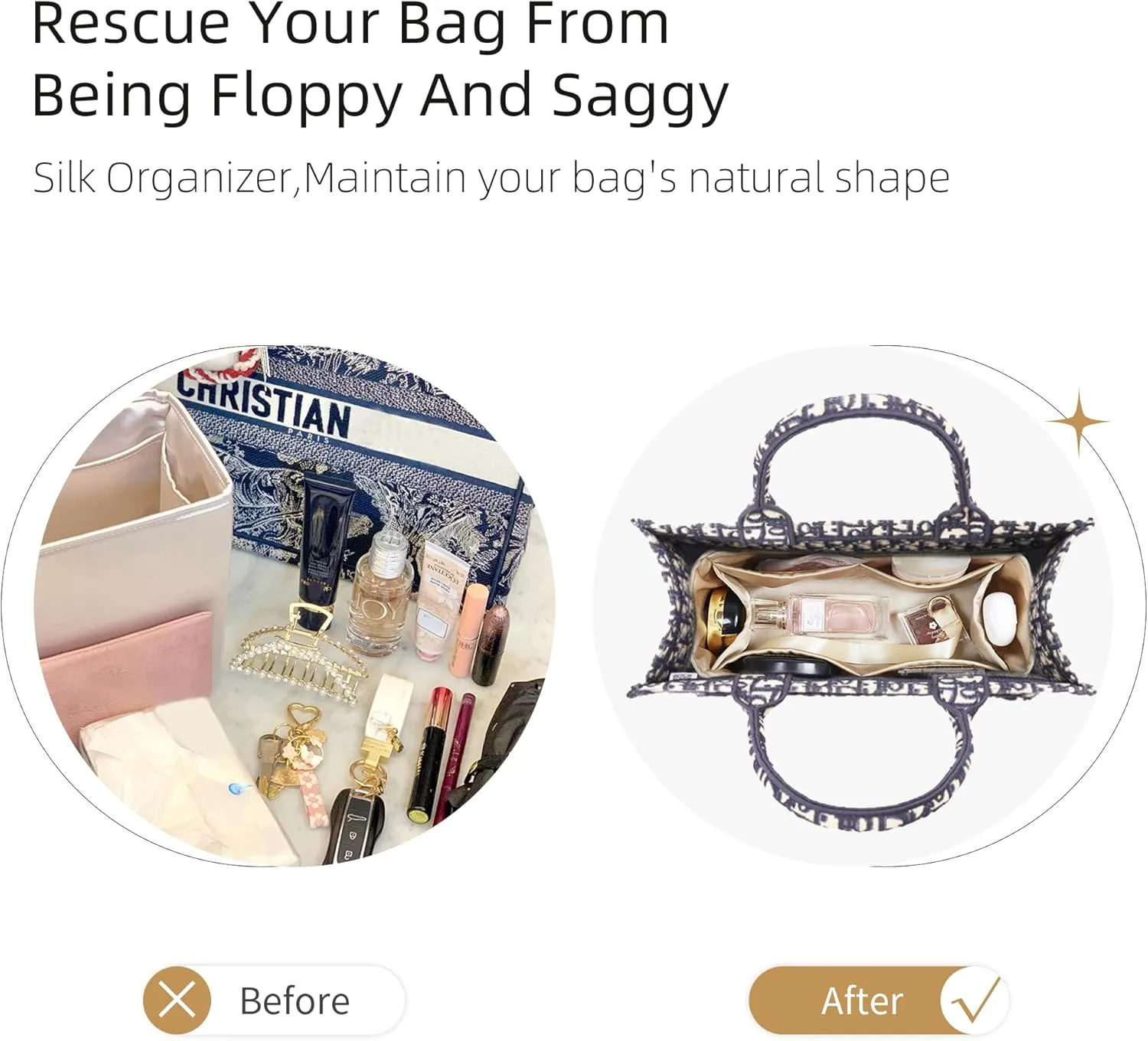 Purse Organizer for Dior Book Tote Mini/Small/Medium/Large,Silky Smooth Insert,Lightweight Bag in Bag,Luxury Handbag Storage Accessories(Small,Blue Pale)
