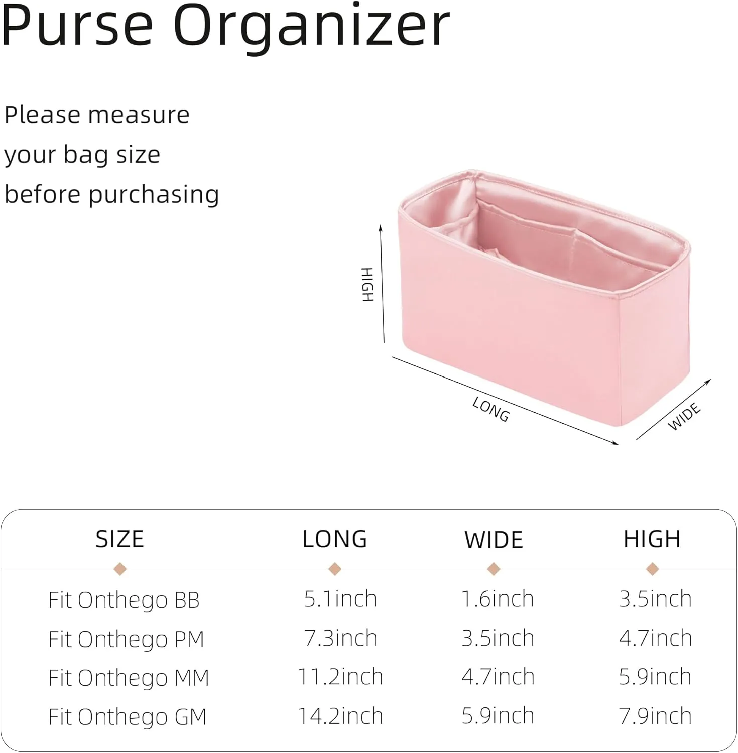 Purse Organizer for LV OnTheGo BB/PM/MM/GM,Silky Smooth Insert,Lightweight Bag in Bag,Luxury Handbag Storage Accessories(onthego GM,Bubblegum)