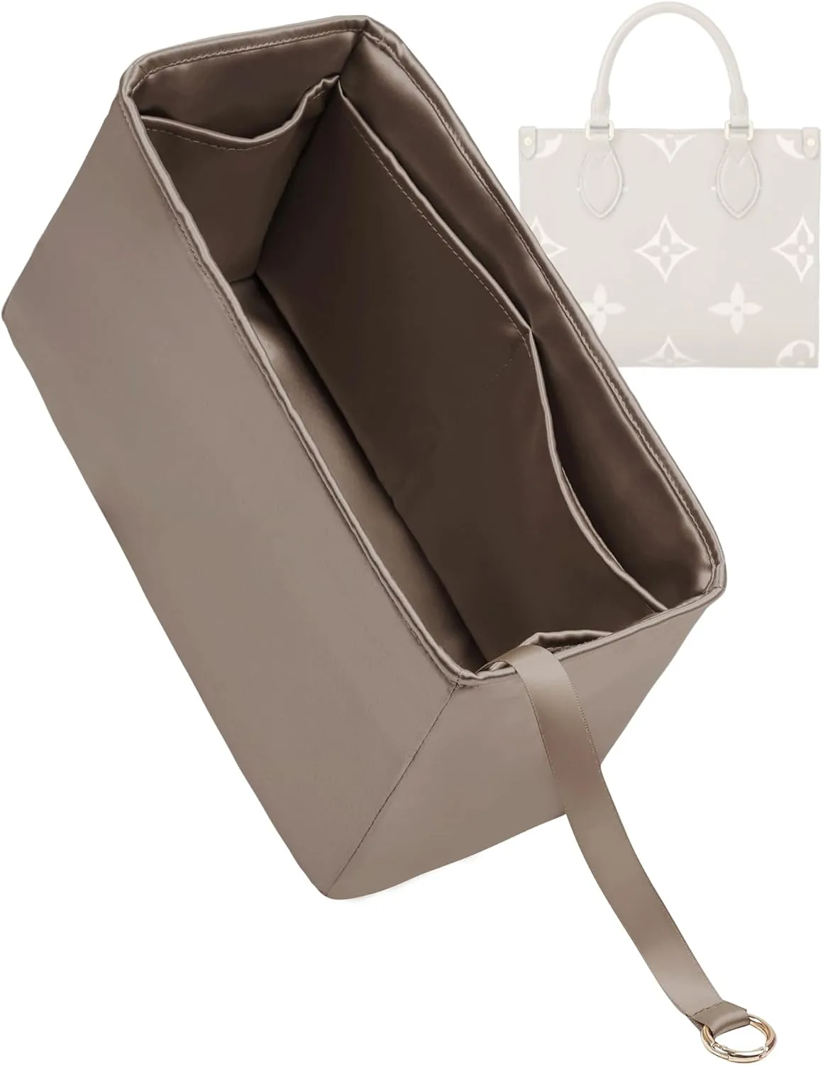 Purse Organizer for LV OnTheGo BB/PM/MM/GM,Silky Smooth Insert,Lightweight Bag in Bag,Luxury Handbag Storage Accessories(onthego GM,Etoupe Grey)