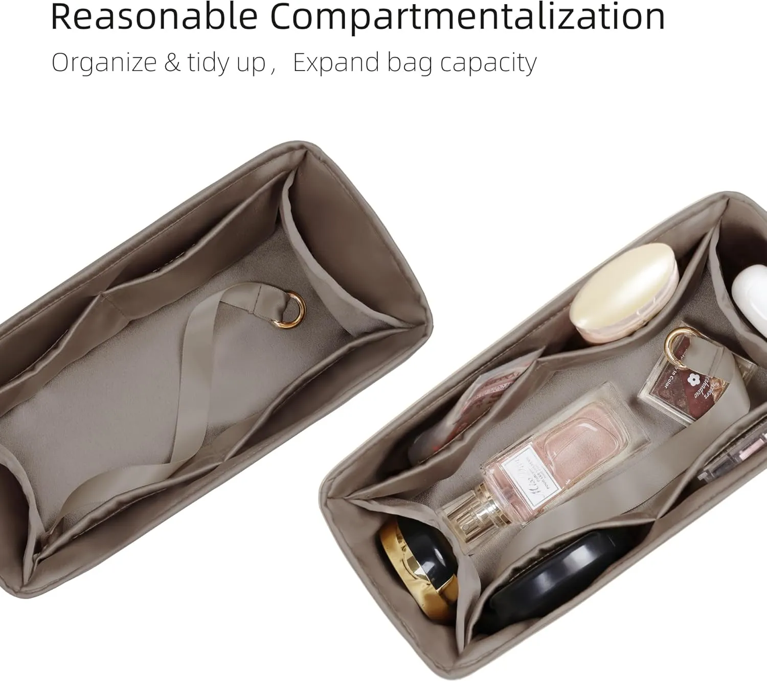 Purse Organizer for LV OnTheGo BB/PM/MM/GM,Silky Smooth Insert,Lightweight Bag in Bag,Luxury Handbag Storage Accessories(onthego GM,Etoupe Grey)