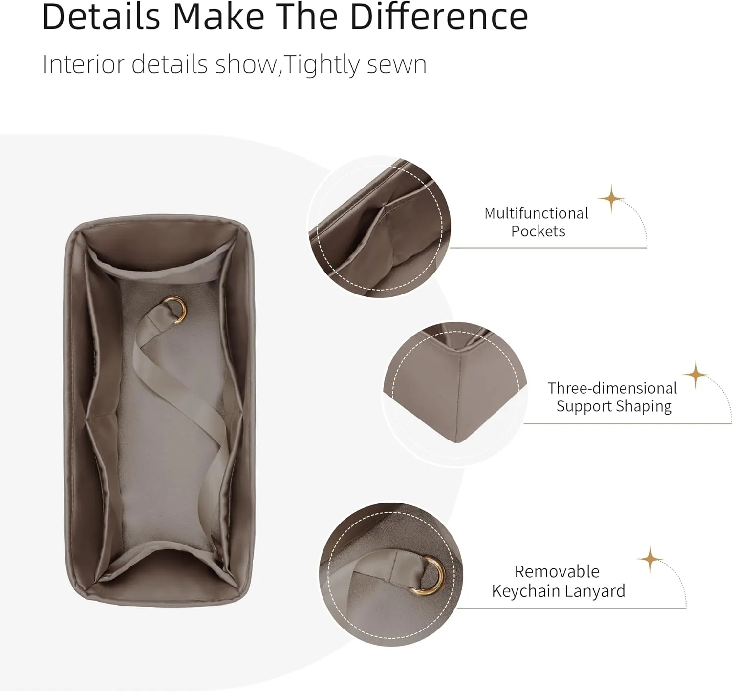 Purse Organizer for LV OnTheGo BB/PM/MM/GM,Silky Smooth Insert,Lightweight Bag in Bag,Luxury Handbag Storage Accessories(onthego GM,Etoupe Grey)
