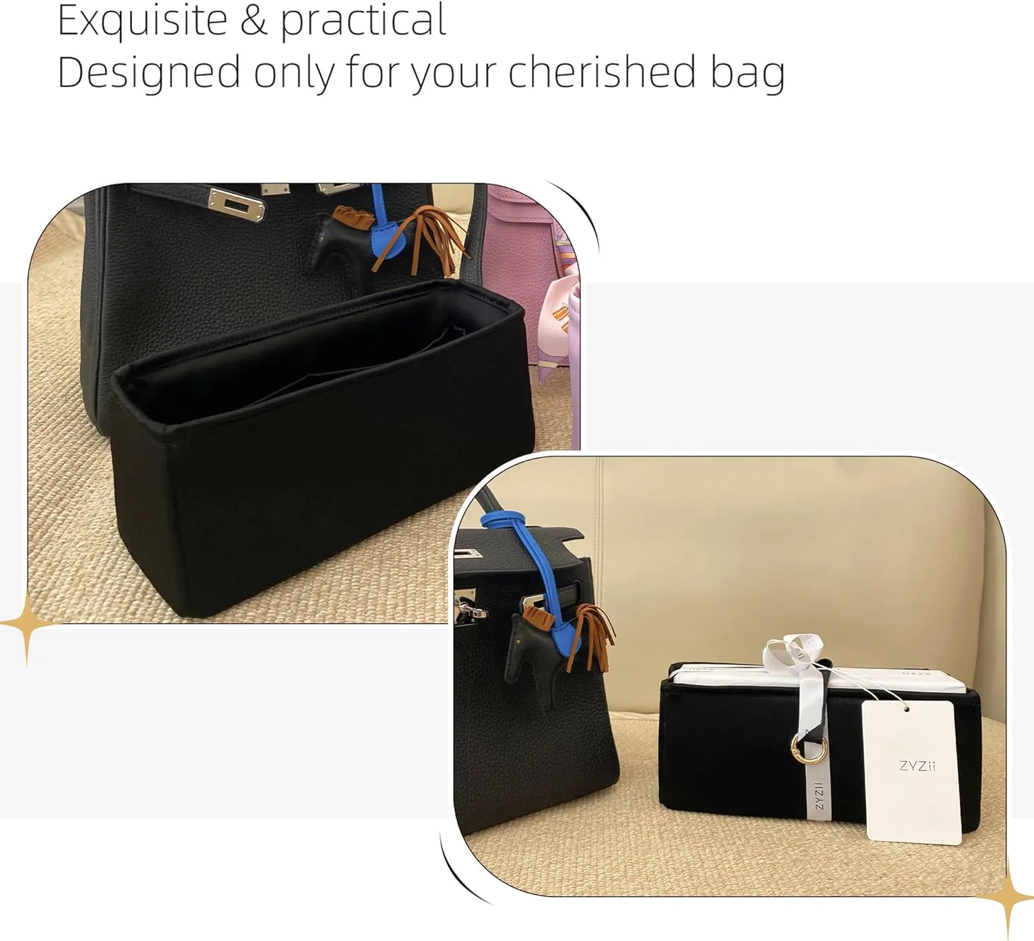Purse Organizer for Mini Kelly 20/25/28/32/35/40/42/50,Silky Smooth Insert,Lightweight Bag in Bag,Luxury Handbag Storage Accessories(Kelly Pochette,Black)