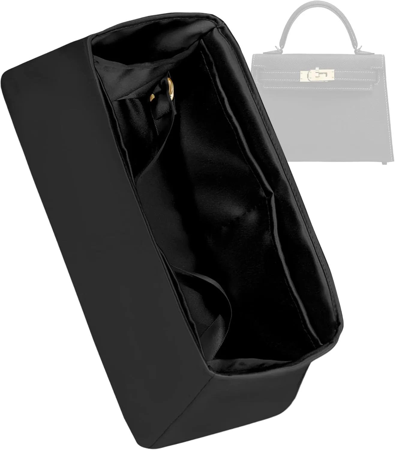 Purse Organizer for Mini Kelly 20/25/28/32/35/40/42/50,Silky Smooth Insert,Lightweight Bag in Bag,Luxury Handbag Storage Accessories(Kelly Pochette,Black)