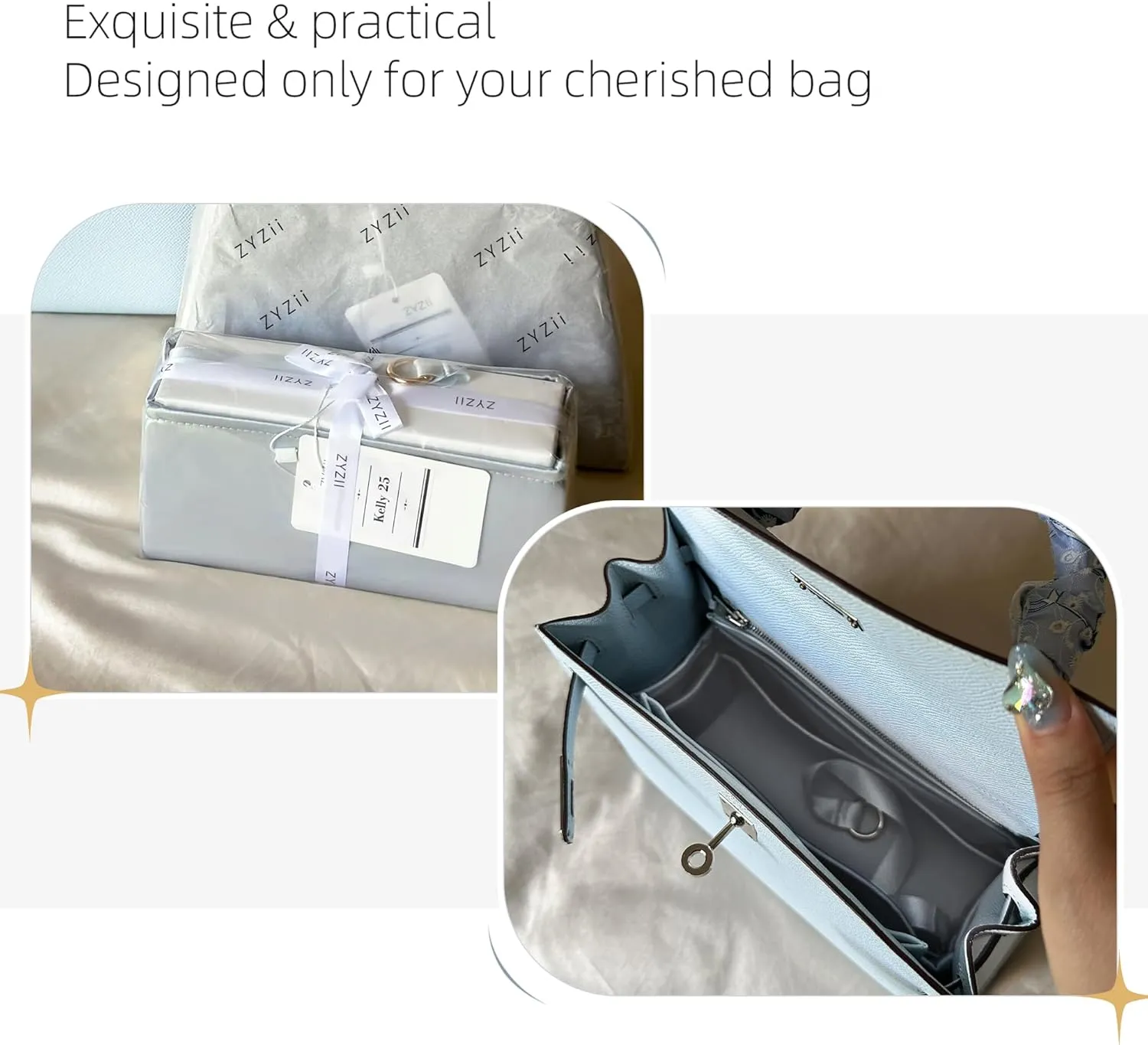 Purse Organizer for Mini Kelly 20/25/28/32/35/40/42/50,Silky Smooth Insert,Lightweight Bag in Bag,Luxury Handbag Storage Accessories(Kelly Pochette,Blue Pale)