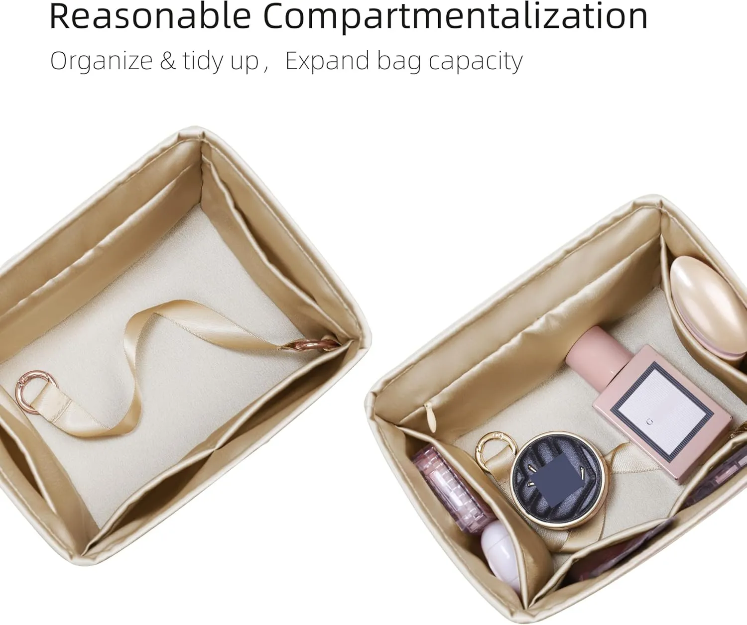 Purse Organizer for Picotin 18/22,Silky Smooth Insert,Lightweight Inside Bag,Luxury Handbag Storage(Picotin 18 with Zipper,Champagne)