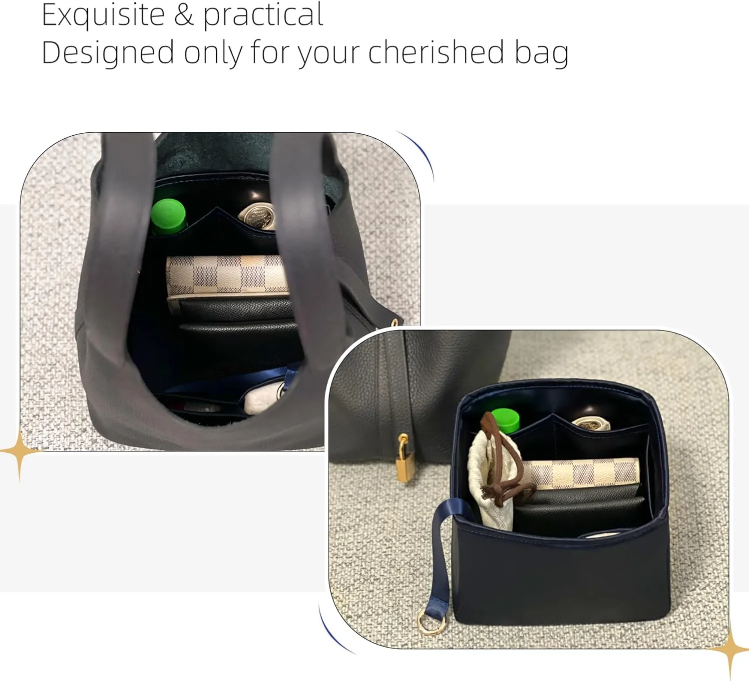 Purse Organizer for Picotin 18/22,Silky Smooth Insert,Lightweight Inside Bag,Luxury Handbag Storage(Picotin 18,Blue Nuit)