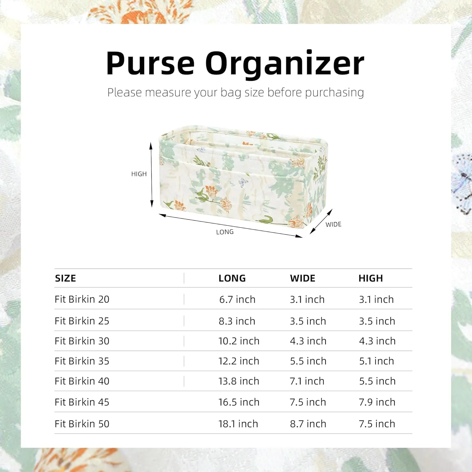 Purse Organizer Insert Fits Birkin Bags, Birkin 25 Bag insert, Silky Smooth Bag Organizer for Luxury Handbag Tote Shaper, Large capacity inner Bag (BK25, Orchid Grass)
