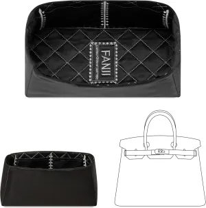Purse Organizer Insert for Hermes Birkin 25 handbag, Custom Ferfect Fit Inside Premium Aesthetics Embroidered Lightweight Tote Bag Insert Accessories (black)