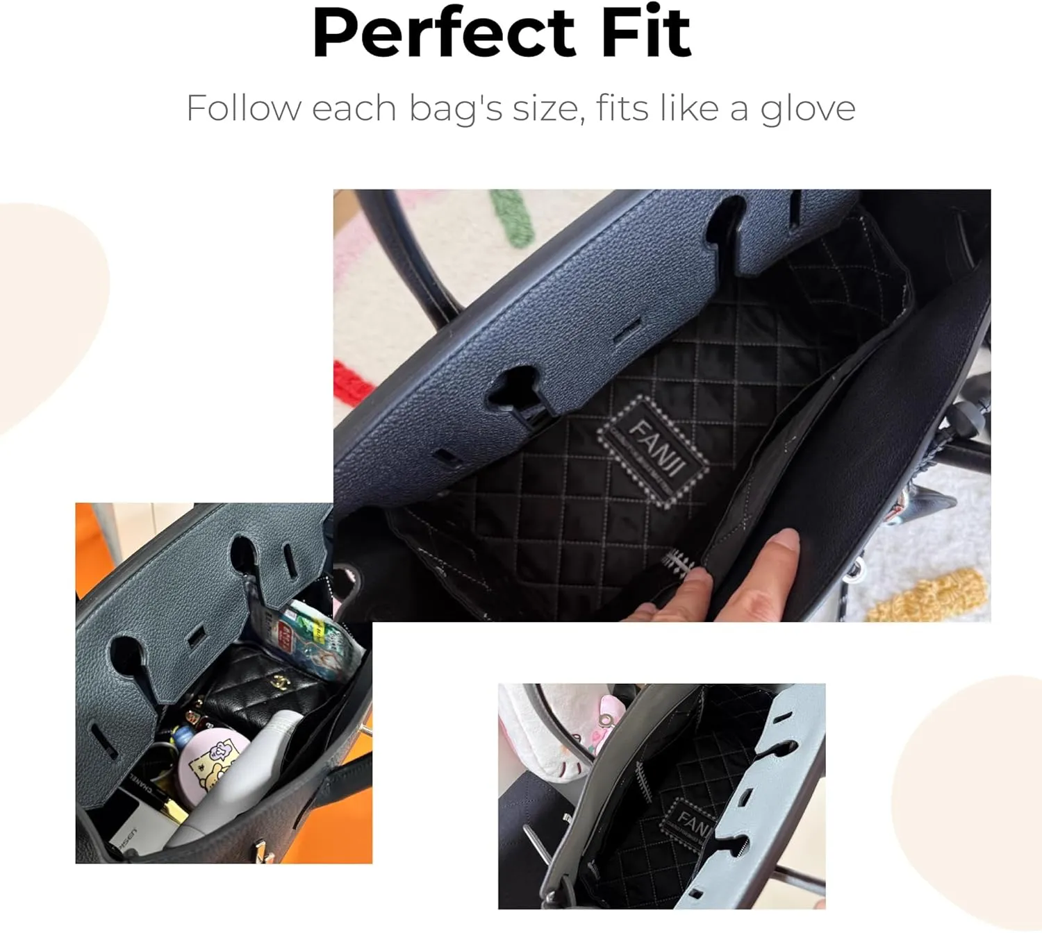 Purse Organizer Insert for Hermes Birkin 25 handbag, Custom Ferfect Fit Inside Premium Aesthetics Embroidered Lightweight Tote Bag Insert Accessories (black)