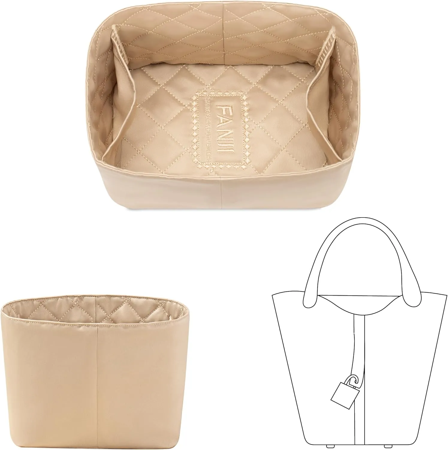 Purse Organizer Insert for Hermes Picotin lock 18 handbag, Custom Ferfect Fit Inside Premium Aesthetics Embroidered Lightweight Tote Bag Insert Accessories (Silk Gold Sheen)