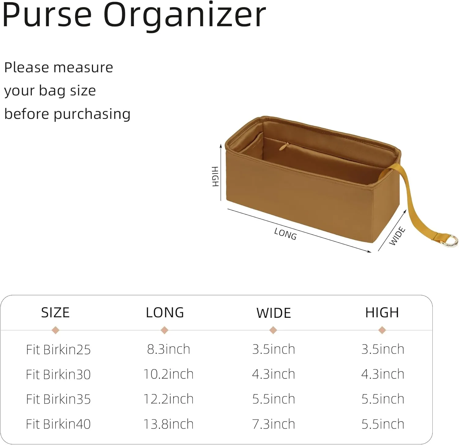 Purse Organizer with Zipper for Birkin 20/25/30/35/40,Silky Smooth Insert,Lightweight Bag in Bag,Luxury Handbag Storage Accessories(Birkin 25 with Zipper,Biscuit)