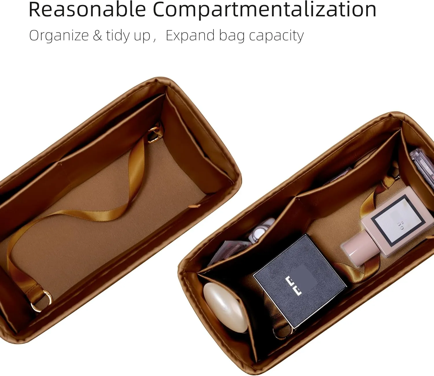 Purse Organizer with Zipper for Birkin 20/25/30/35/40,Silky Smooth Insert,Lightweight Bag in Bag,Luxury Handbag Storage Accessories(Birkin 25 with Zipper,Gold)