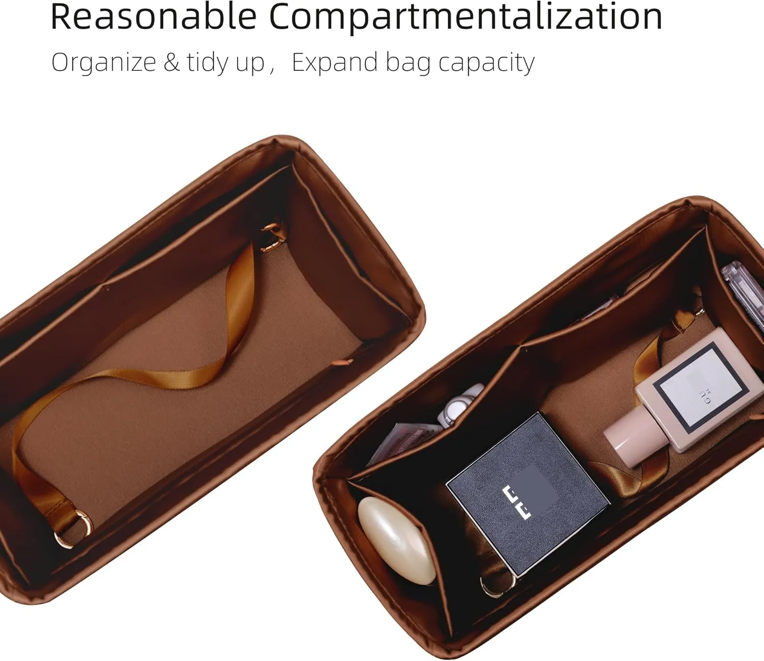 Purse Organizer with Zipper for Birkin 20/25/30/35/40,Silky Smooth Insert,Lightweight Bag in Bag,Luxury Handbag Storage Accessories(Birkin 25 with Zipper,Gold)