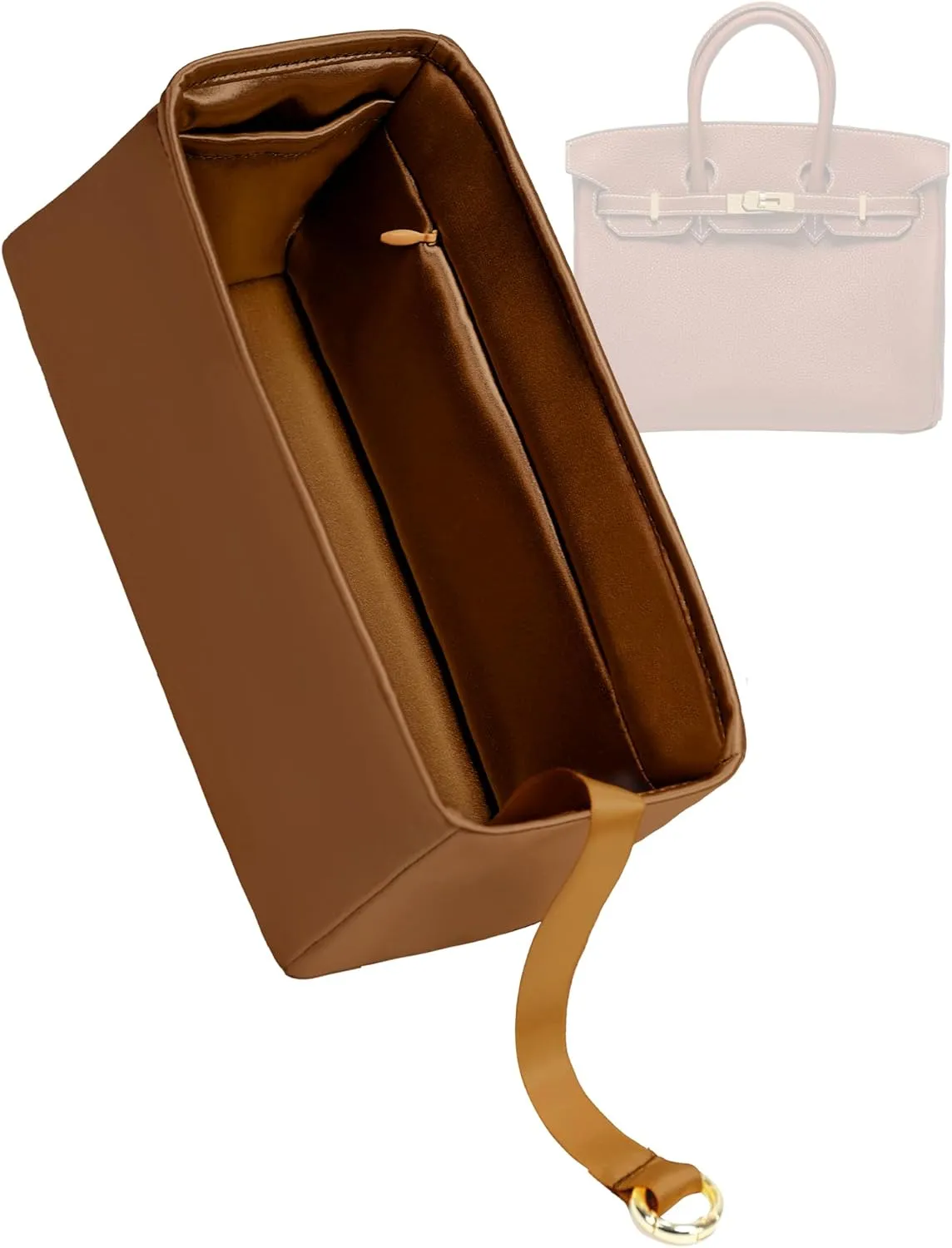 Purse Organizer with Zipper for Birkin 20/25/30/35/40,Silky Smooth Insert,Lightweight Bag in Bag,Luxury Handbag Storage Accessories(Birkin 25 with Zipper,Gold)
