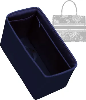 Purse Organizer with Zipper for Dior Book Tote Mini/Small/Medium/Large,Silky Smooth Insert,Lightweight Bag in Bag,Luxury Handbag Storage Accessories(Large with Zipper,Blue Nuit)