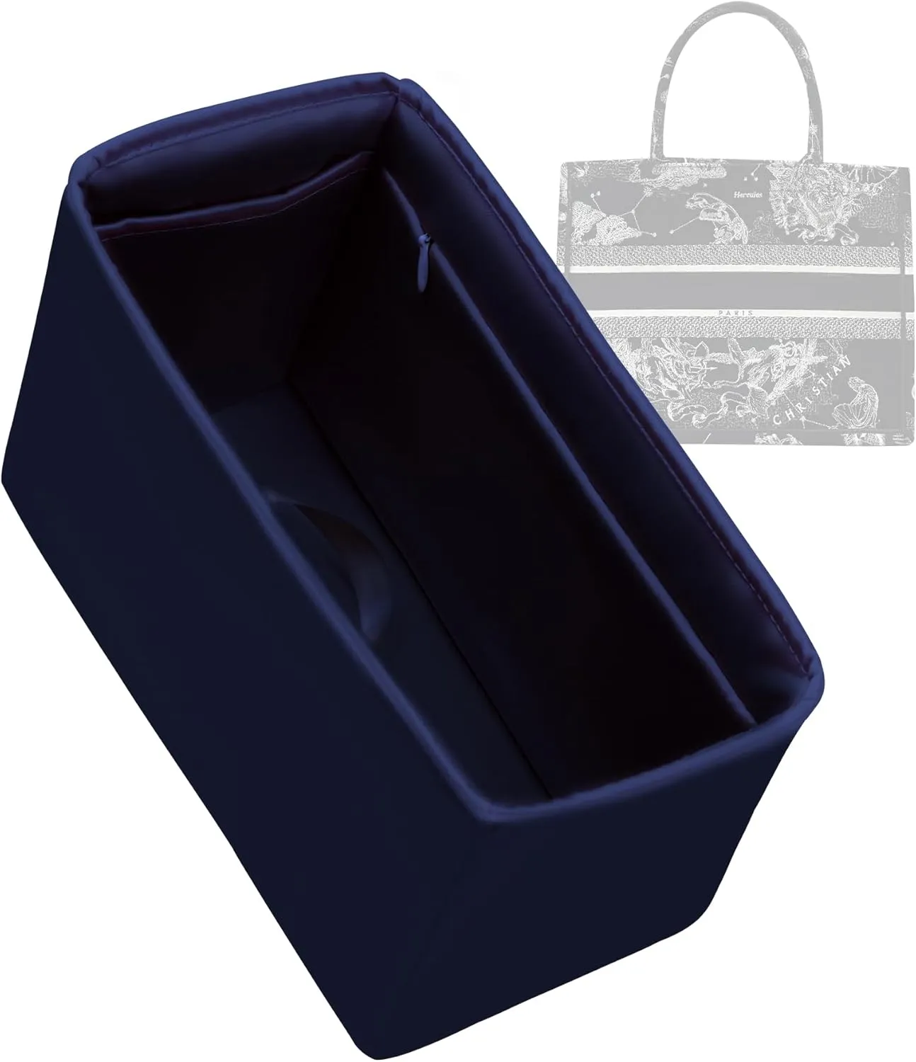 Purse Organizer with Zipper for Dior Book Tote Mini/Small/Medium/Large,Silky Smooth Insert,Lightweight Bag in Bag,Luxury Handbag Storage Accessories(Large with Zipper,Blue Nuit)