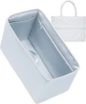 Purse Organizer with Zipper for Dior Book Tote Mini/Small/Medium/Large,Silky Smooth Insert,Lightweight Bag in Bag,Luxury Handbag Storage Accessories(Large with Zipper,Blue Pale)