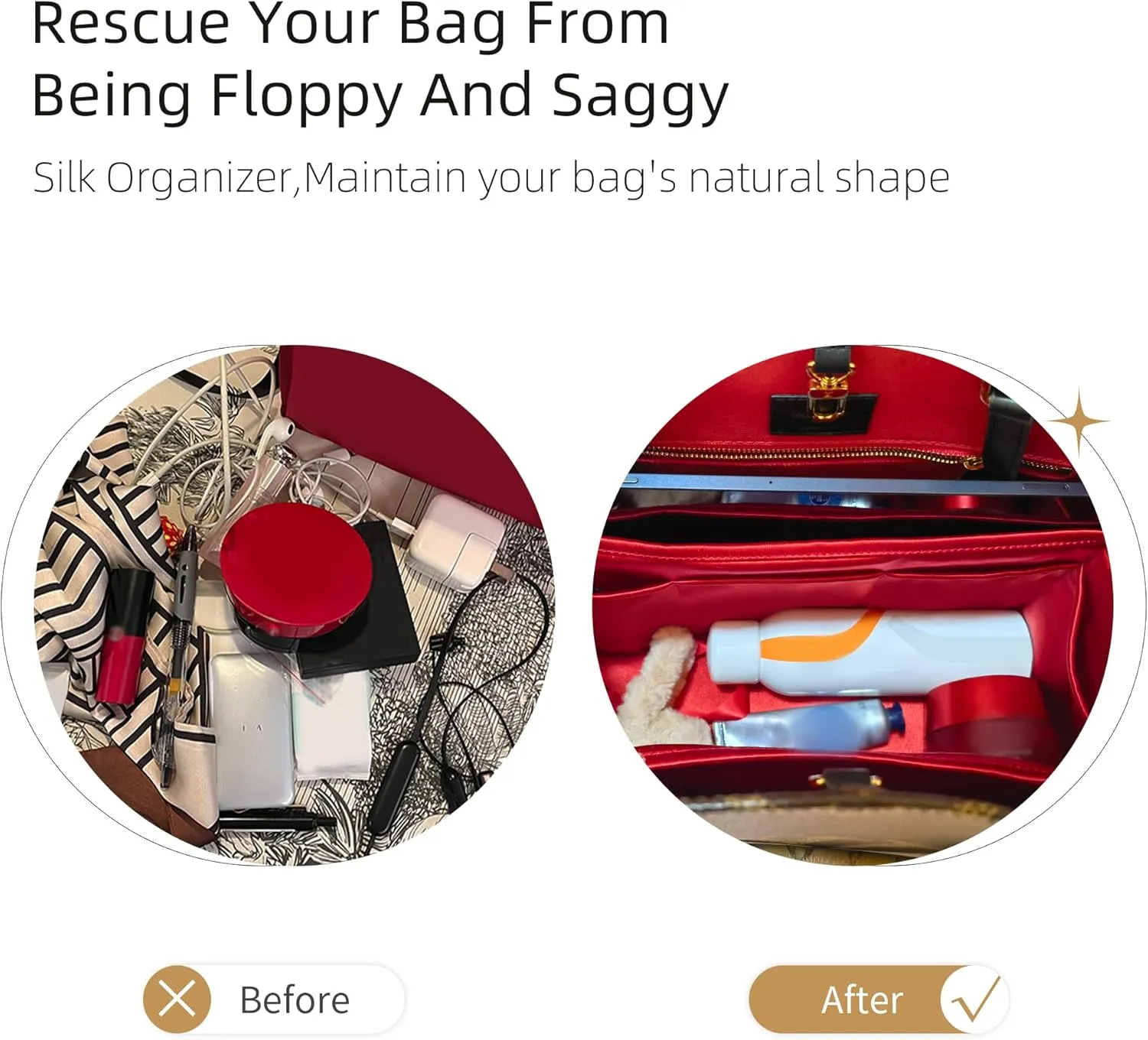Purse Organizer with Zipper for LV OnTheGo BB/PM/MM/GM,Silky Smooth Insert,Lightweight Bag in Bag,Luxury Handbag Storage Accessories(MM with Zipper,Champagne)