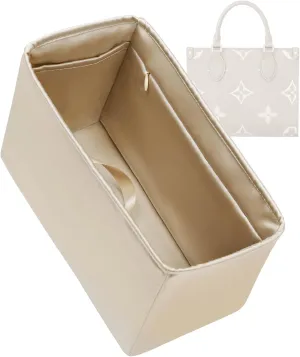 Purse Organizer with Zipper for LV OnTheGo BB/PM/MM/GM,Silky Smooth Insert,Lightweight Bag in Bag,Luxury Handbag Storage Accessories(MM with Zipper,Champagne)