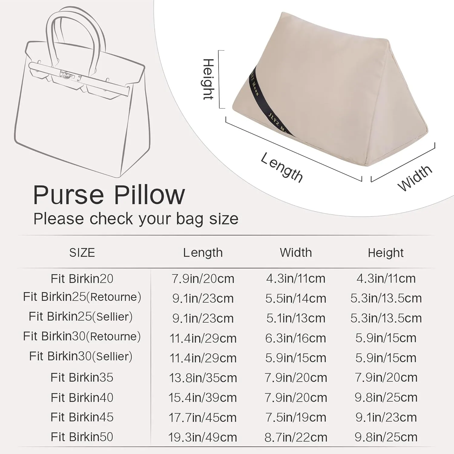 Purse Pillow Insert for Hermes Birkin Bags, Velvet Bag Shaper, Superior Resilience, Exclusively for Birkin 25(BK25 Retourne)