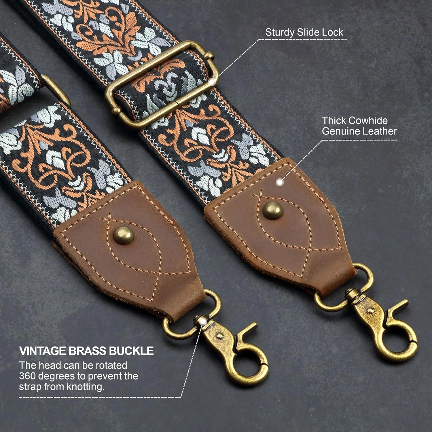 Purse Strap-2"Crazy Horse Leather Wide Shoulder Strap Adjustable Replacement,Jacquard Embroidery Bag Straps