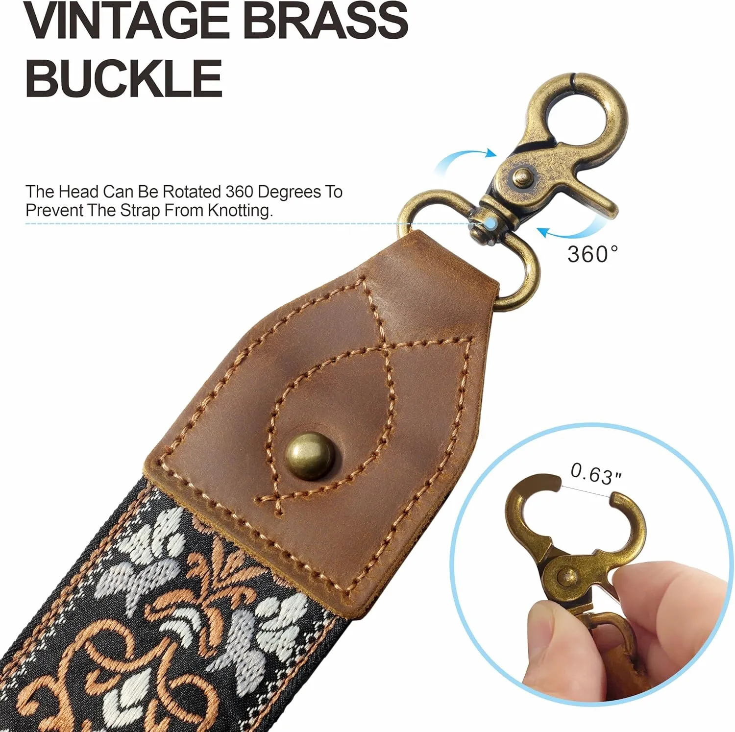 Purse Strap-2"Crazy Horse Leather Wide Shoulder Strap Adjustable Replacement,Jacquard Embroidery Bag Straps