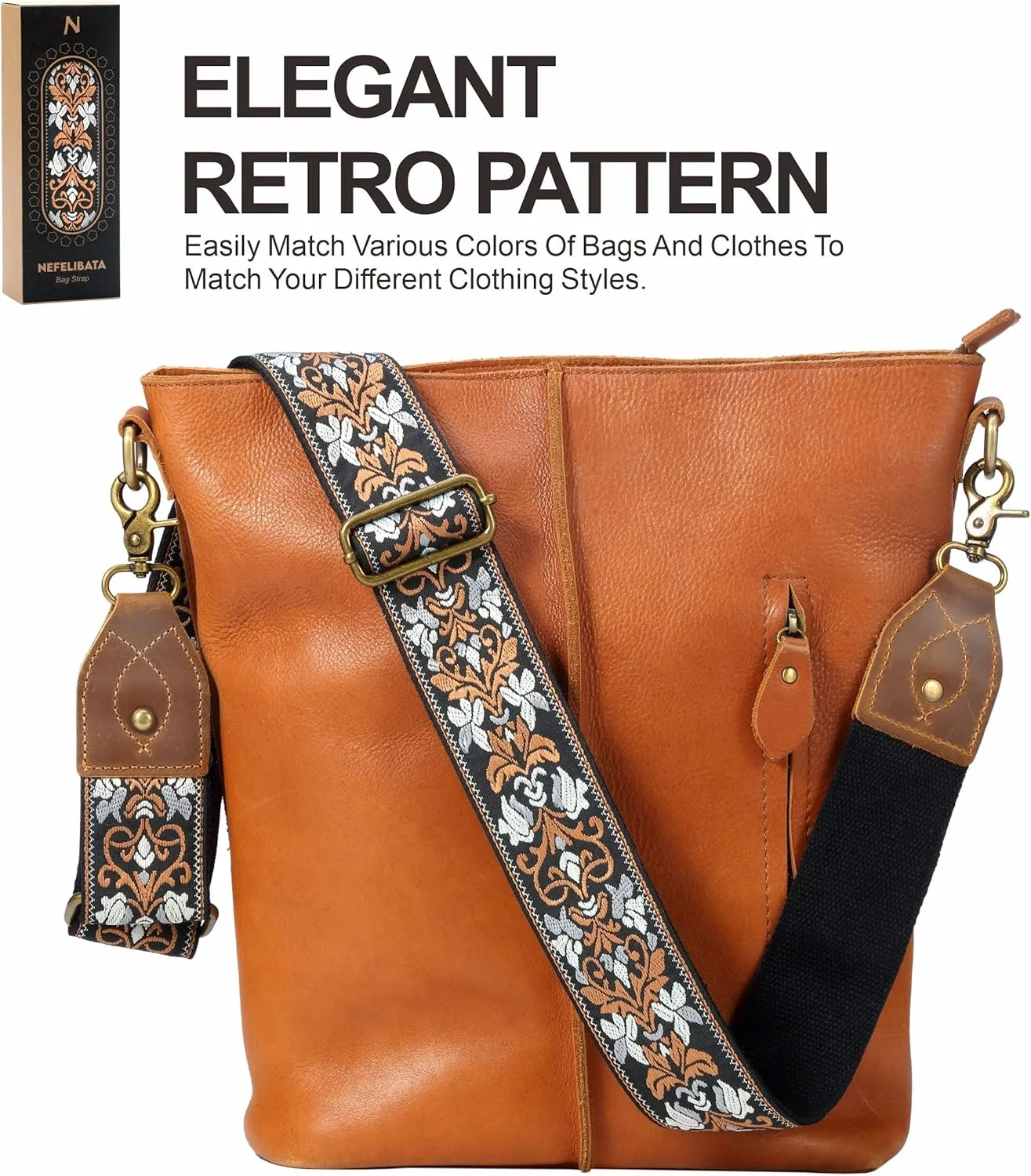 Purse Strap-2"Crazy Horse Leather Wide Shoulder Strap Adjustable Replacement,Jacquard Embroidery Bag Straps