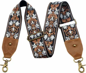 Purse Strap-2"Crazy Horse Leather Wide Shoulder Strap Adjustable Replacement,Jacquard Embroidery Bag Straps