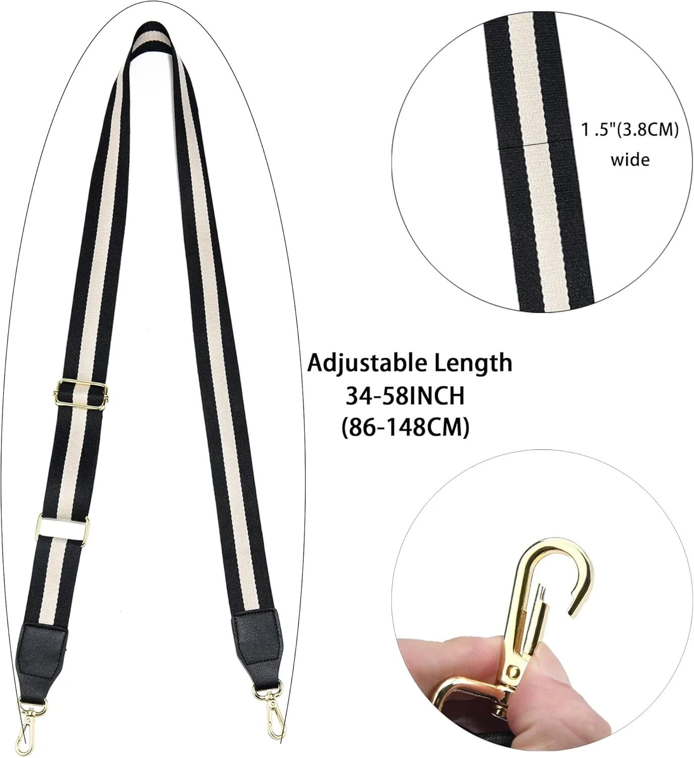 Purse Strap Wide Replacement Crossbody Bag Straps, 1.5" Canvas Handbag Shoulder Strap, Adjustable Tote Belt（Gold Hardware