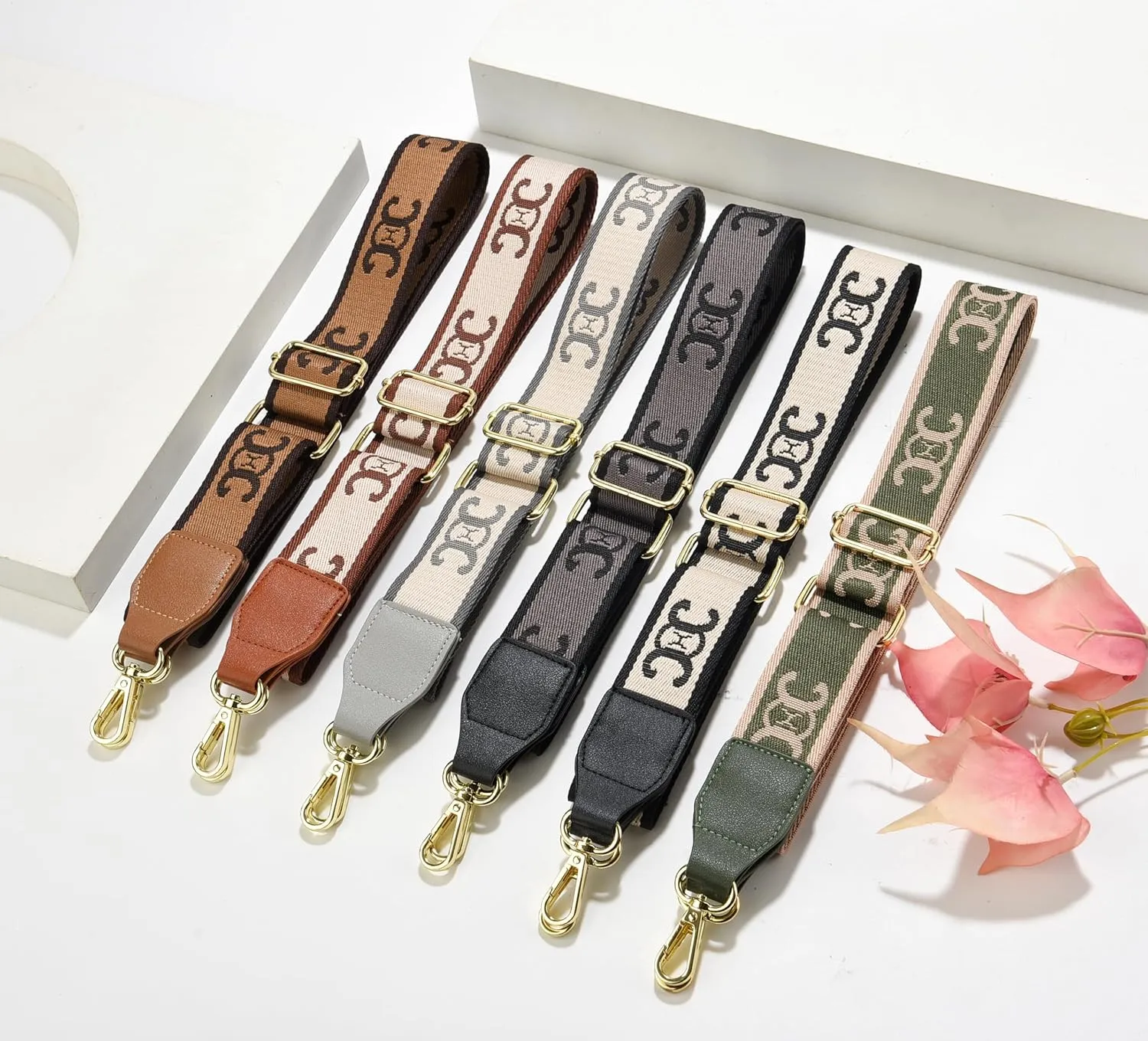Purse Strap Wide Replacement Crossbody Bag Straps, 1.5" Canvas Handbag Shoulder Strap, Adjustable Tote Belt（Gold Hardware