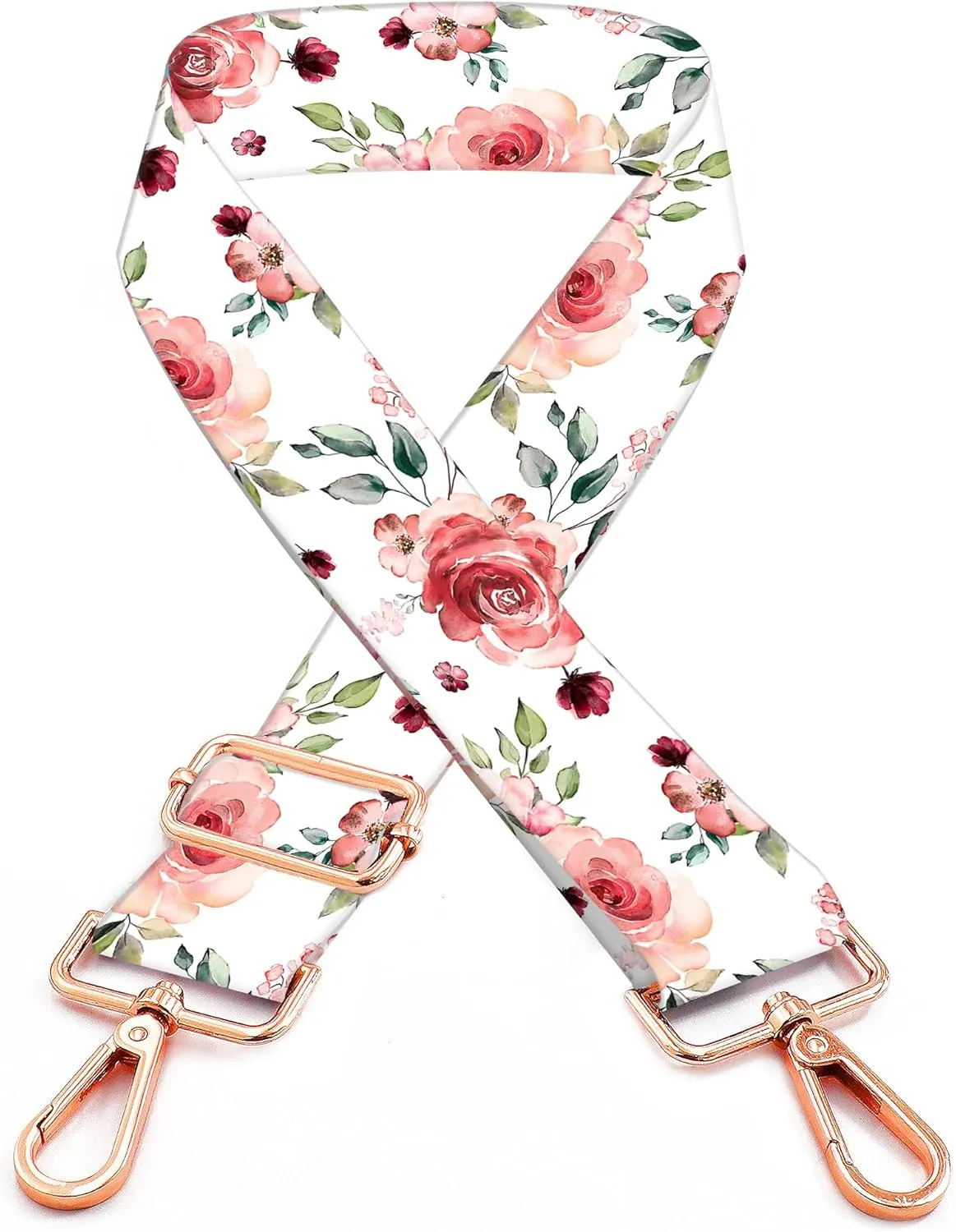 Purse Straps Rose Gold Buckles Wide Shoulder Strap,Fashion Adjustable Replacement Belt for Crossbody Canvas Bag Handbag(Pink Floral Flower)