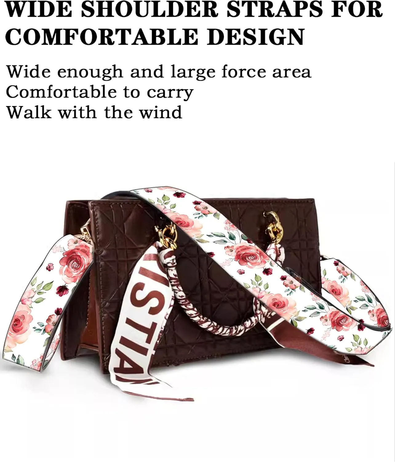 Purse Straps Rose Gold Buckles Wide Shoulder Strap,Fashion Adjustable Replacement Belt for Crossbody Canvas Bag Handbag(Pink Floral Flower)