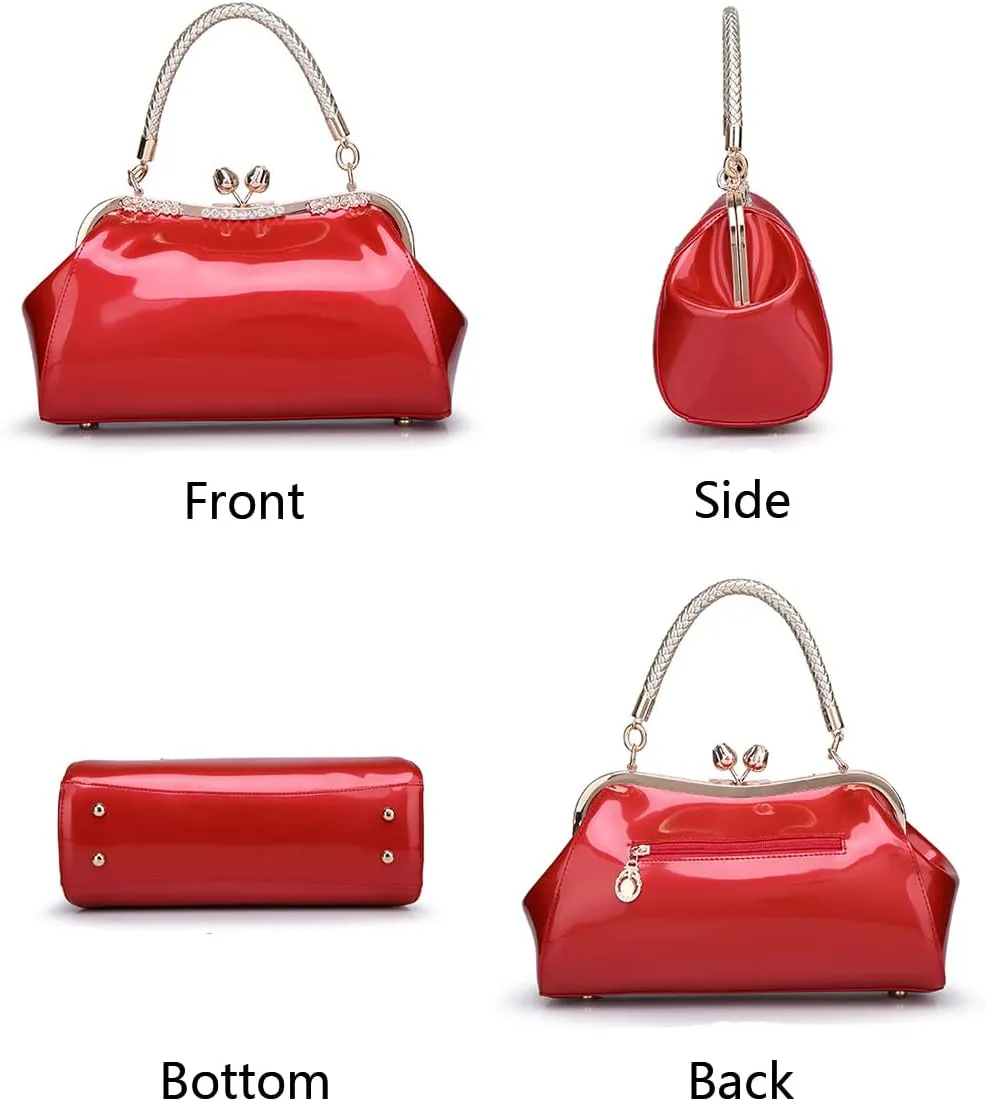 Purse Tote Glossy Satchel for Women Patent Leather Wedding Top Handle Shoulder Bag Clutch