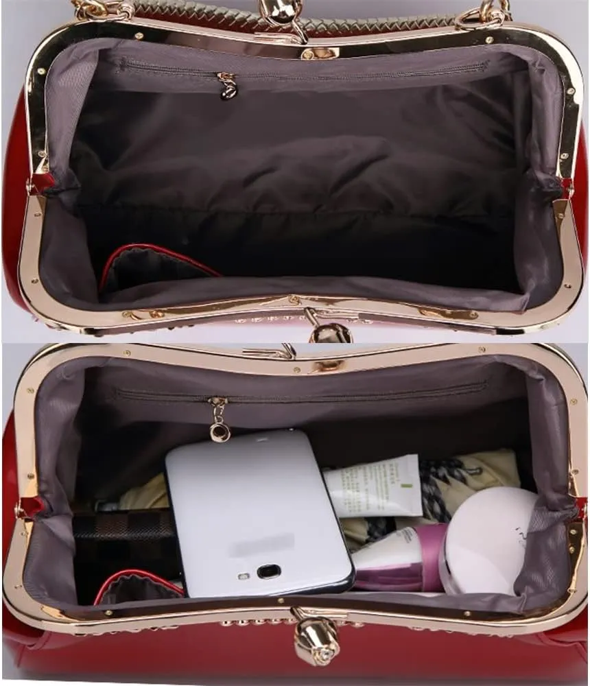 Purse Tote Glossy Satchel for Women Patent Leather Wedding Top Handle Shoulder Bag Clutch