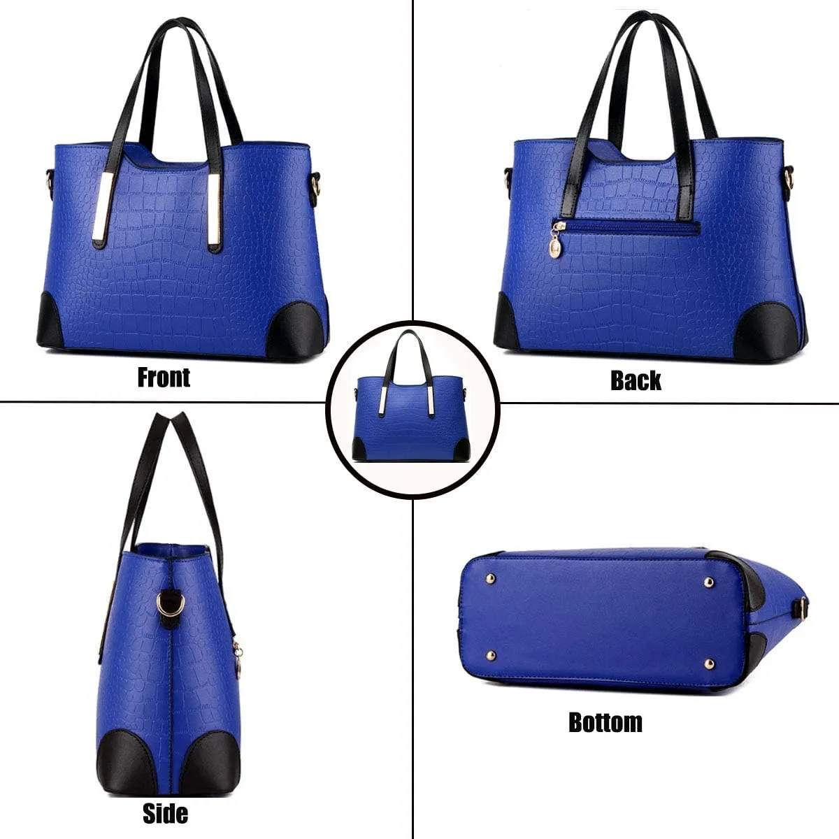 Purses and Handbags for Women Leather Tote Fashion Ladies Shoulder Bags Top-Handle Bags Crossbody Bags 2Pcs Set Navy