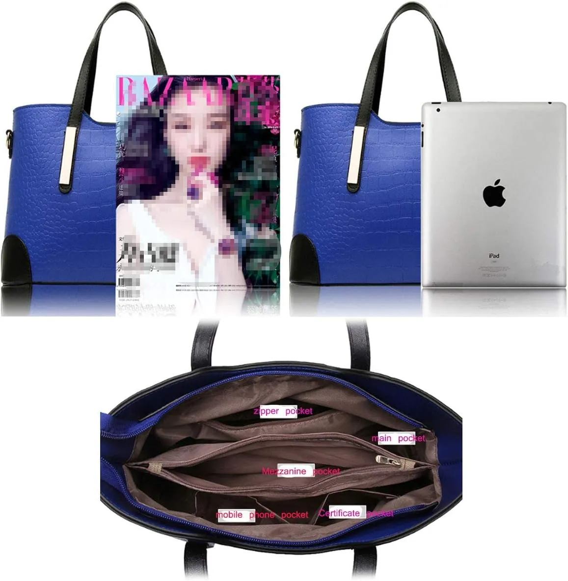 Purses and Handbags for Women Leather Tote Fashion Ladies Shoulder Bags Top-Handle Bags Crossbody Bags 2Pcs Set Navy