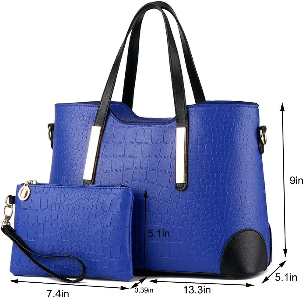 Purses and Handbags for Women Leather Tote Fashion Ladies Shoulder Bags Top-Handle Bags Crossbody Bags 2Pcs Set Navy