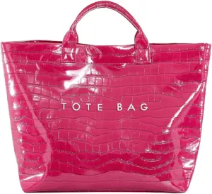 PVC Surface Women Tote Bag, PU Leather Tote Purses for Ladies, Top Handle Letter Printed Hobo Bags for Work Office Daily Trip (PINK)