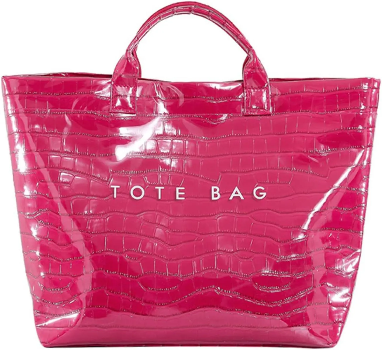 PVC Surface Women Tote Bag, PU Leather Tote Purses for Ladies, Top Handle Letter Printed Hobo Bags for Work Office Daily Trip (PINK)