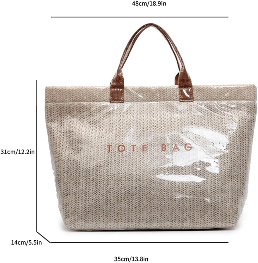 PVC Tote Bag for Women Plastic Straw Tote Bag Large Letters Print Handbag