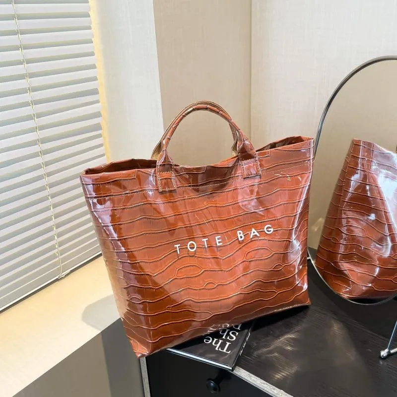 PVC Tote Bag for Women,Snake Skin Print Purse Large Work Tote Bag Clear Plastic Kraft Paper Hobo Bag with Top-Handle