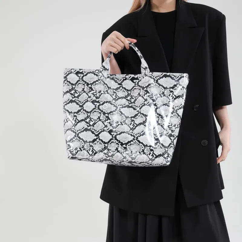 PVC Tote Bag for Women,Snake Skin Print Purse Large Work Tote Bag Clear Plastic Kraft Paper Hobo Bag with Top-Handle