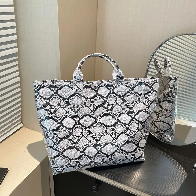 PVC Tote Bag for Women,Snake Skin Print Purse Large Work Tote Bag Clear Plastic Kraft Paper Hobo Bag with Top-Handle