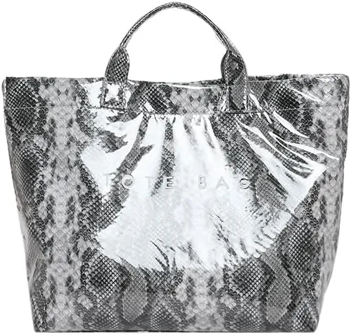 PVC Tote Bag for Women,Snake Skin Print Purse Large Work Tote Bag Clear Plastic Kraft Paper Hobo Bag with Top-Handle