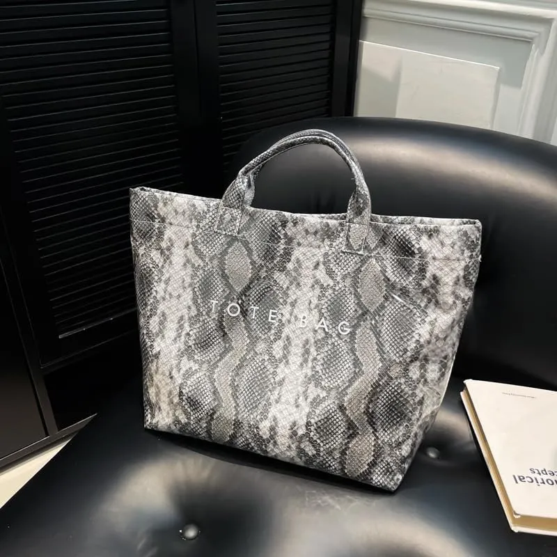 PVC Tote Bag for Women,Snake Skin Print Purse Large Work Tote Bag Clear Plastic Kraft Paper Hobo Bag with Top-Handle