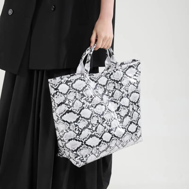 PVC Tote Bag for Women,Snake Skin Print Purse Large Work Tote Bag Clear Plastic Kraft Paper Hobo Bag with Top-Handle