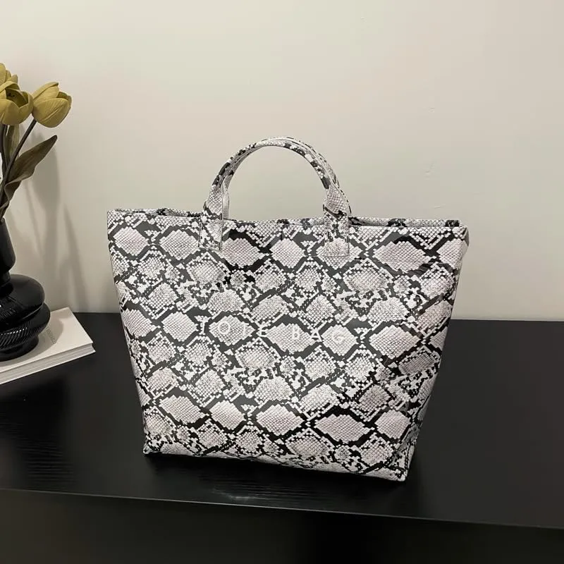 PVC Tote Bag for Women,Snake Skin Print Purse Large Work Tote Bag Clear Plastic Kraft Paper Hobo Bag with Top-Handle